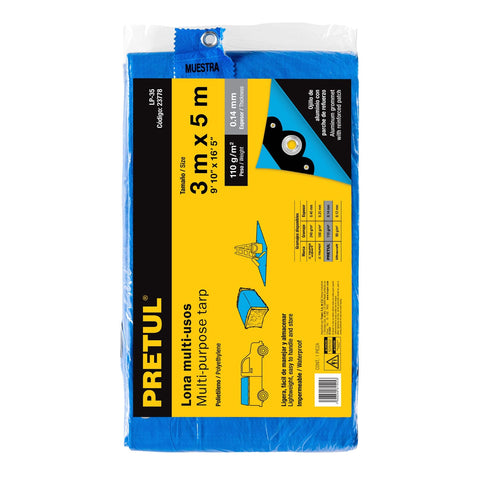 Lona de polietileno 3 x 5 m, azul, 110 g/m2, PRETUL | LP-35 | 23778