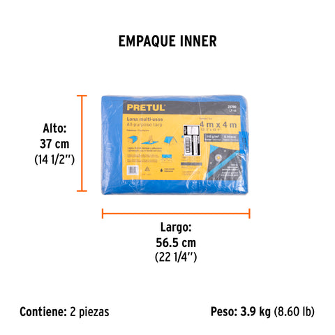 Lona de polietileno 4 x 4 m, azul, 110 g/m2, PRETUL | LP-44 | 23780