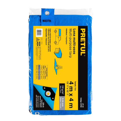 Lona de polietileno 4 x 4 m, azul, 110 g/m2, PRETUL | LP-44 | 23780