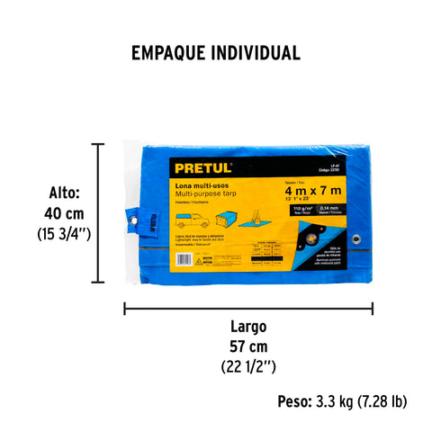 Lona de polietileno 4 x 7 m, azul, 110 g/m2, PRETUL | LP-47 | 23781