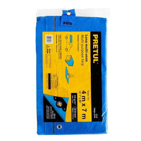 Lona de polietileno 4 x 7 m, azul, 110 g/m2, PRETUL | LP-47 | 23781