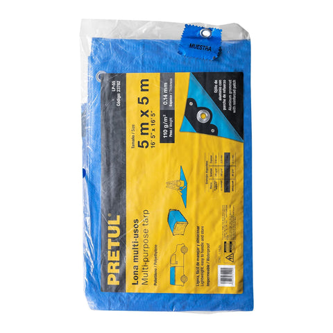 Lona de polietileno 5 x 5 m, azul, 110 g/m2, PRETUL | LP-55 | 23782