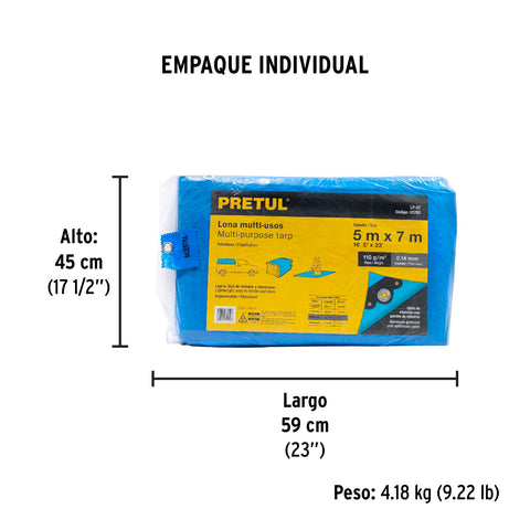 Lona de polietileno 5 x 7 m, azul, 110 g/m2, PRETUL | LP-57 | 23783