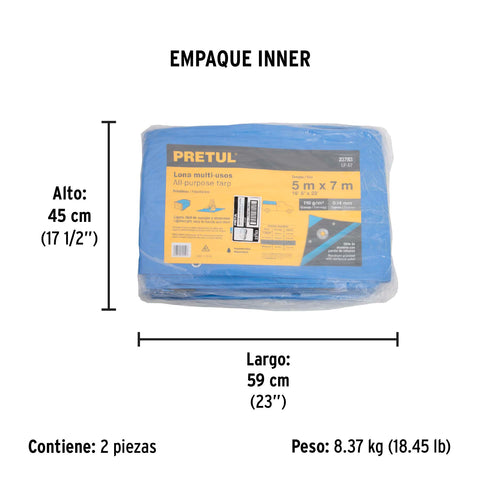 Lona de polietileno 5 x 7 m, azul, 110 g/m2, PRETUL | LP-57 | 23783