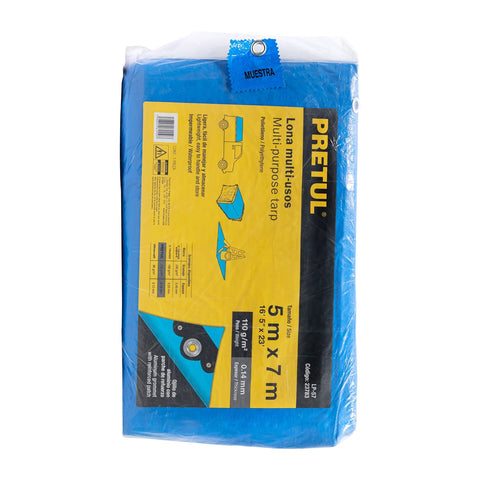 Lona de polietileno 5 x 7 m, azul, 110 g/m2, PRETUL | LP-57 | 23783