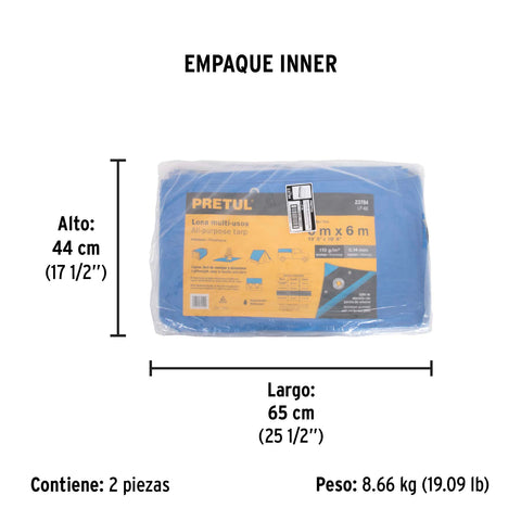 Lona de polietileno 6 x 6 m, azul, 110 g/m2, PRETUL | LP-66 | 23784