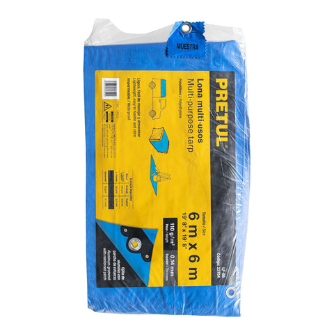 Lona de polietileno 6 x 6 m, azul, 110 g/m2, PRETUL | LP-66 | 23784