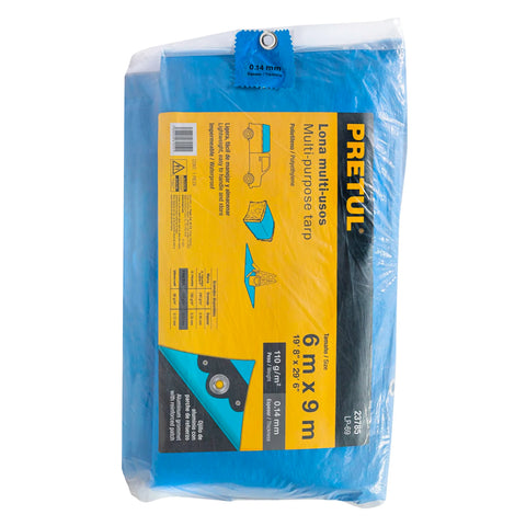 Lona de polietileno 6 x 9 m, azul, 110 g/m2, PRETUL | LP-69 | 23785