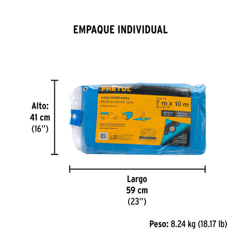 Lona de polietileno 7 x 10 m, azul, 110 g/m2, PRETUL | LP-710 | 23786