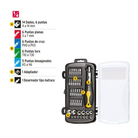 Juego de 39 herramientas 1/4' para mecánico, Pretul | JUDA-39P | 23971