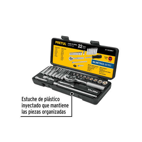 Juego de 22 herramientas 1/4' mm para mecánico, Pretul | JD-1/4X22MM-P | 23980