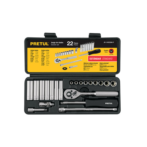 Juego de 22 herramientas 1/4' std para mecánico, Pretul | JD-1/4X22SAE-P | 23981