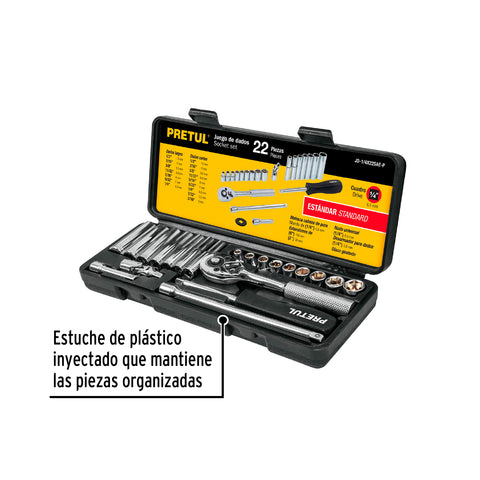 Juego de 22 herramientas 1/4' std para mecánico, Pretul | JD-1/4X22SAE-P | 23981