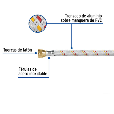 Manguera para gas, aluminio, 3/8' flare, 100 cm, FOSET BASIC | FGA-10P | 24061