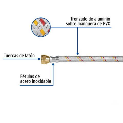 Manguera para gas, aluminio, 3/8' flare, 200 cm, FOSET BASIC | FGA-20P | 24063