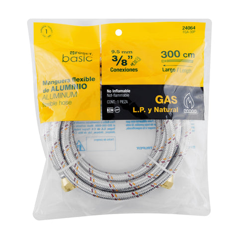 Manguera para gas, aluminio, 3/8' flare, 300 cm, FOSET BASIC | FGA-30P | 24064
