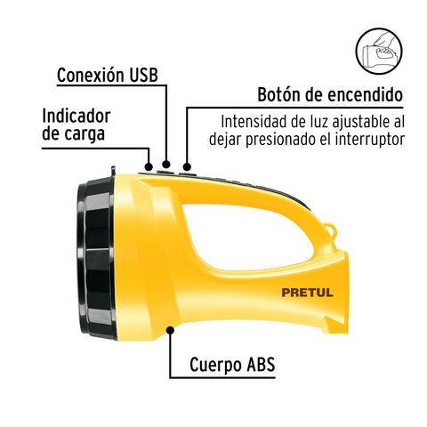 Linterna reflectora LED 260 lm, recargable, PRETUL | LIRE-145P | 24091