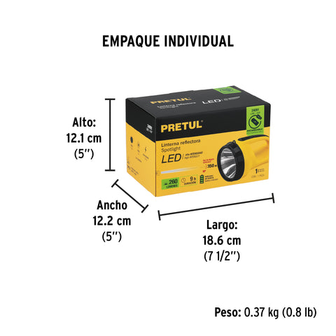 Linterna reflectora LED 260 lm, recargable, PRETUL | LIRE-145P | 24091