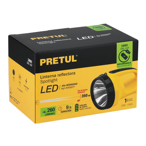 Linterna reflectora LED 260 lm, recargable, PRETUL | LIRE-145P | 24091