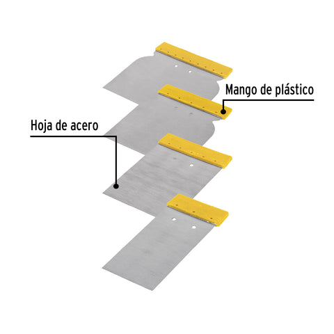 Juego de 4 cuñas con mango de plástico, Pretul | CUÑ-4P | 24200