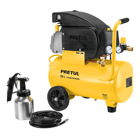 Kit Compresor lub, 20L, manguera y pistola baja,127V, PRETUL | COMP-KIT20P | 24357