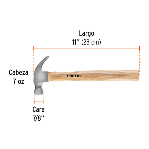 Martillo semipulido, 7 oz, uña curva, PRETUL | MA-7P | 25000