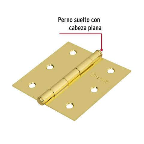 Bolsa c/2 bisagras cuadradas 3', latonado, HERMEX BASIC | BC-301PPB | 25050
