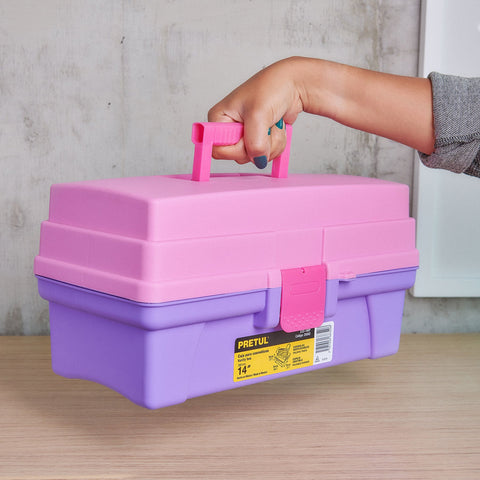 Caja cosmetiquera 14', doble bandeja, rosa, PRETUL | CCO-14RP | 25052