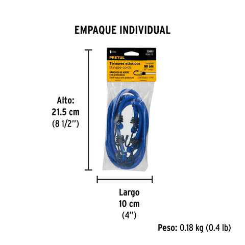 Bolsa con 2 tensores elásticos azules de 90 cm, Pretul | TENS-2L | 25093