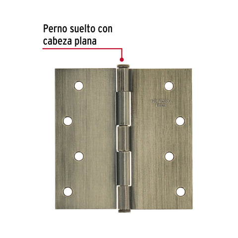 Bisagra cuadrada 4', latón antiguo, cabeza plana, BASIC | BC-402PP | 25105
