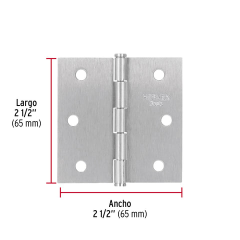 Bisagra cuadrada 2-1/2', satinado, cabeza plana, BASIC | BC-253PP | 25107