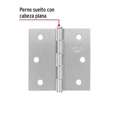 Bisagra cuadrada 2-1/2', satinado, cabeza plana, BASIC | BC-253PP | 25107