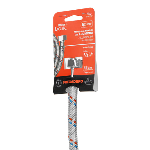 Manguera lavabo/fregadero, aluminio, 1/2'x1/2',55 cm, BASIC | FFR-55P | 26021