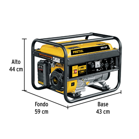 Generador portátil 2.5 kW motor a gasolina, PRETUL | GEN-25P | 26034