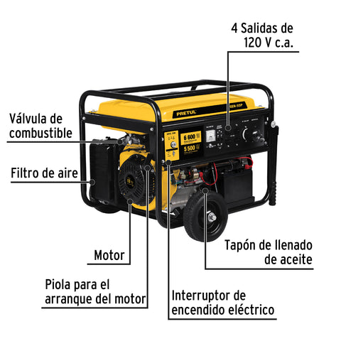 Generador portátil 5.5 kW motor a gasolina, PRETUL | GEN-55P | 26035