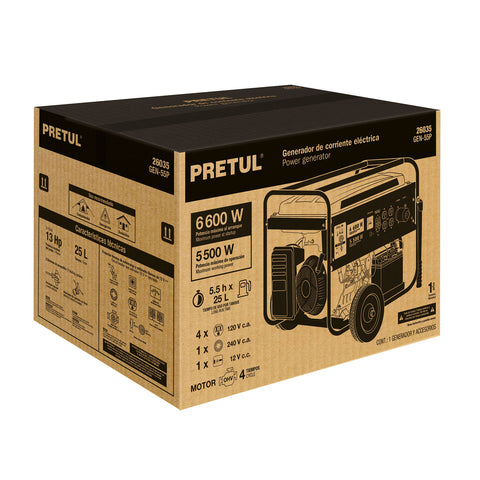 Generador portátil 5.5 kW motor a gasolina, PRETUL | GEN-55P | 26035