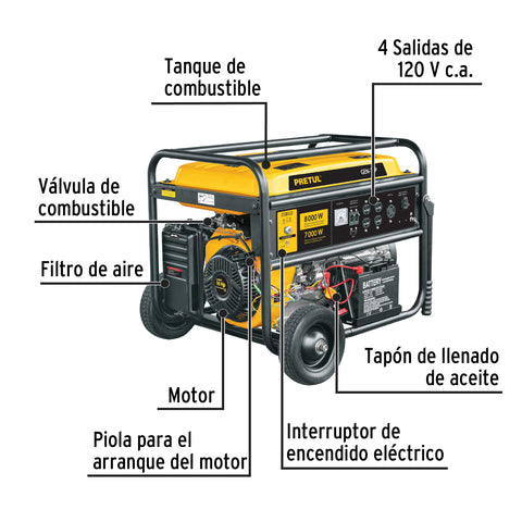 Generador portátil 7 kW motor a gasolina, PRETUL | GEN-70P | 26036