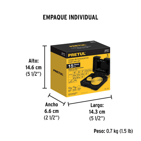 Juego de 12 brocasierras, 2 mandriles y llave allen, Pretul | KIT-14P | 26037