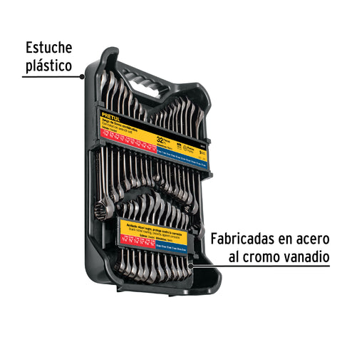 Juego de 32 llaves combinadas std y mm, gun metal, Pretul | J-2032MPG | 26076