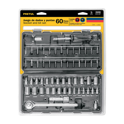 Juego de 60 herramientas 1/4' y 3/8' para mecánico, Pretul | JUDA-60P | 26090