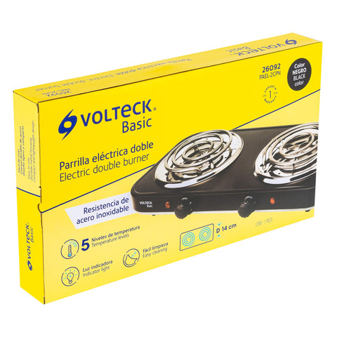 Parrilla eléctrica 2 quemadores en espiral, negra, BASIC | PAEL-2CPN | 26092