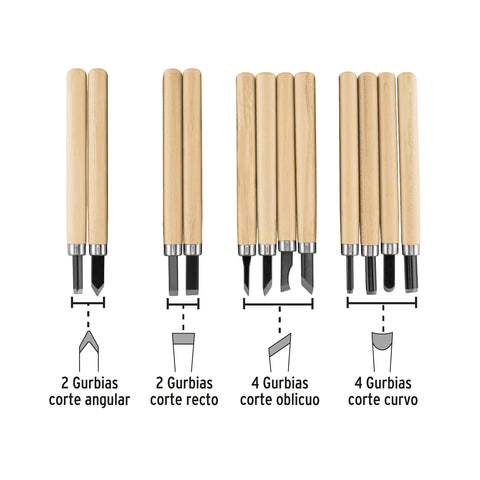 Juego de 12 gurbias escolares para madera, Pretul | JGM-12P | 26094