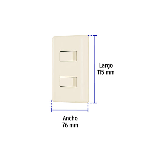 Placa armada, 2 interruptores, marfil, Volteck | PA-APDO-BI | 26640