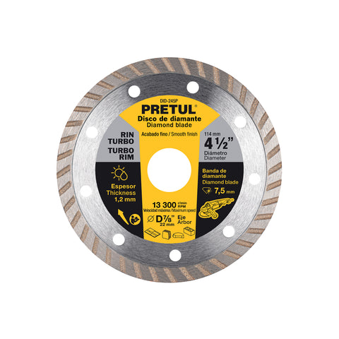 Disco de diamante de 4-1/2' x 1.2 mm, rin turbo, PRETUL | DID-245P | 27017
