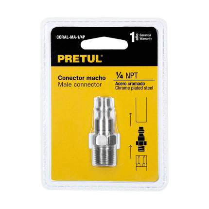 Conector rápido de acero, macho, cuerda 1/4' NPT, PRETUL (CORAL-MA-1/4P)