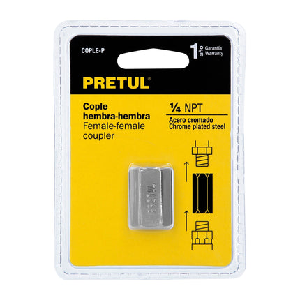 Cople de acero, hembra-hembra, cuerda 1/4' NPT, PRETUL (COPLE-P)