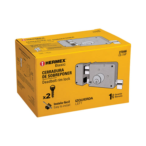 Cerradura sobreponer izq instala-fácil, caja, HERMEX BASIC | CS-75IP | 27046