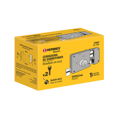 Cerradura sobreponer der instala-fácil, caja, HERMEX BASIC | CS-75DP | 27047
