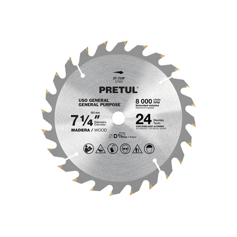 Disco sierra 7-1/4' p/madera, 24 dientes centro 5/8', Pretul | ST-724P | 27055