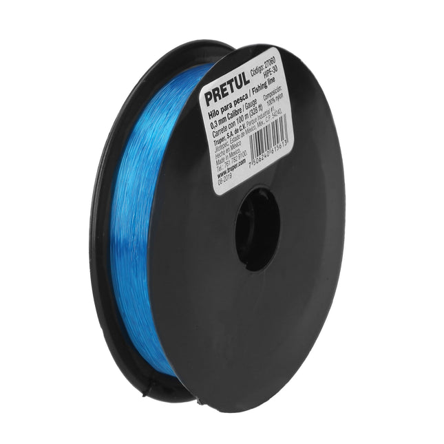 Carrete con 100 m de hilo para pesca azul calibre 0.30 mm (HIPE-30)